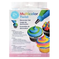 R&M International Multicolor Twist Decorating Set with Coupler, 2 Icing Tips,
