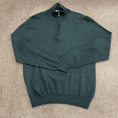 Pull en laine mérinos Calvin Klein vert quart zippé pour homme taille L - Photo 1/4