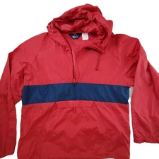 VTG Woolrich Jacket Mens M Red Blue Color Block Windbreaker 1/2 zip Hooded Nylon