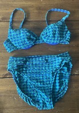 Vintage 90s Jantzen High Cut Seersucker Plaid Bikini Swimsuit 10 USA Baywatch