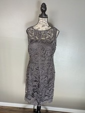 Adrianna Papell Evening Illusion Bodice Lace Sheath Dress Women's Size 8 Gray