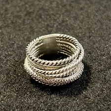 David Yurman 925 Sterling Silver Crossover Wide Ring with Pave Diamonds Size 7