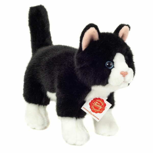 Teddy Hermann Katze Stehend Kuscheltier Stofftier PlüSchtier Schwarz Weiß 20 Cm-image