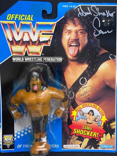 WWE WWF Headshrinker Samu Autograph MOC Hasbro Fat...