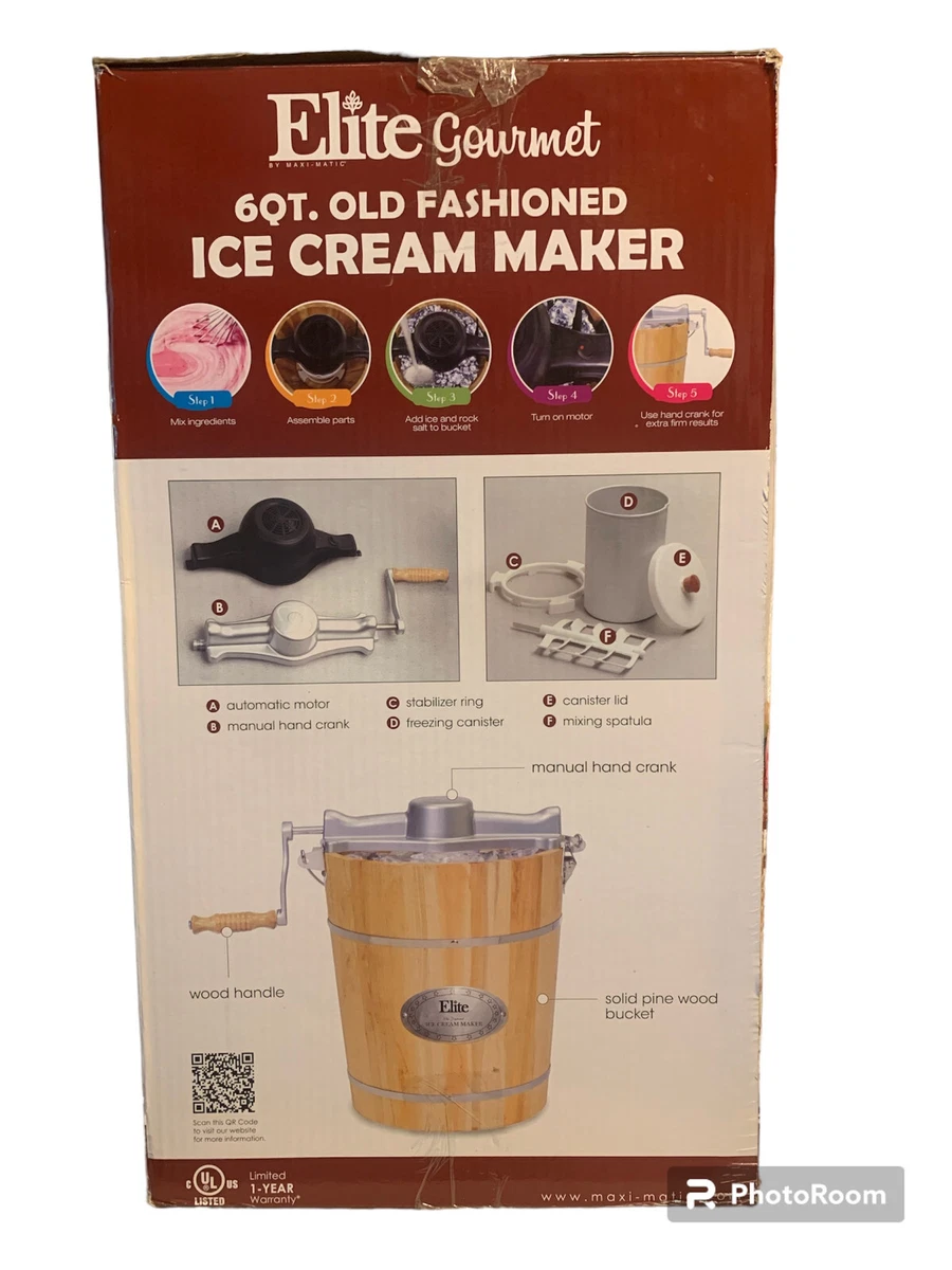 Elite Gourmet Old Fashioned 4-Qt. Electric/Manual Ice Cream Maker