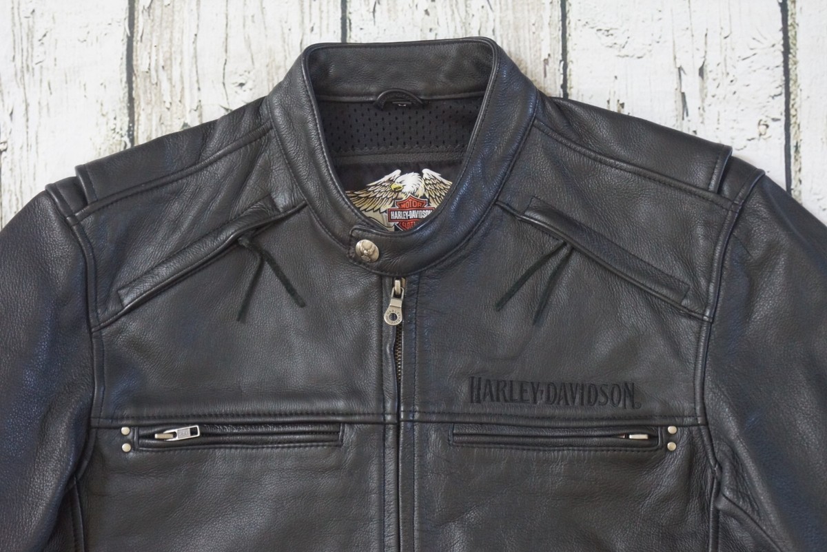 Harley Davidson Mens Iron Jaw Skull Bar&Shield Black Leather