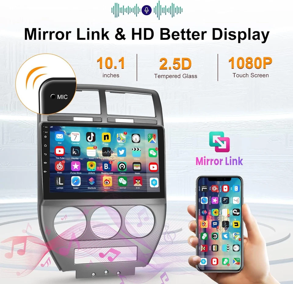 10.1'' Car Radio Stereo 4+32G Android 13 GPS For Jeep Patriot Compass 2006-2010 Foto 3 de 4