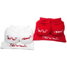 2pc Newborn Baby Boys Girls My First Xmas Hat Bootie Gift Set Hamper Red White