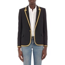 Saint Laurent Wool Black Gold Trimmed Blazer Jacket Size Fr 34 Uk 6 Rrp Over £2k