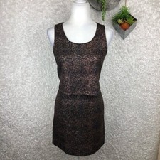 Everly Black Metallic Peach Shimmer Layered Look Sleeveless Dress Size S