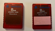 Clear Cherry Red Sony Playstation 2 PS2 Official OEM 8MB Memory Card - Lot of 2