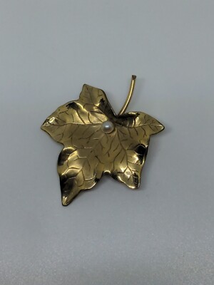 Vintage Gold Filled GF HSB Leaf Brooch