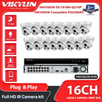 Hikvision Compatible 16CH 16PoE NVR 5MP Security IP Camera System IR+ColorVu Lot