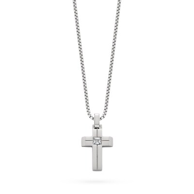 Stainless Steel Cross Necklace for Men with Zircon Pendant and Chain Vatican