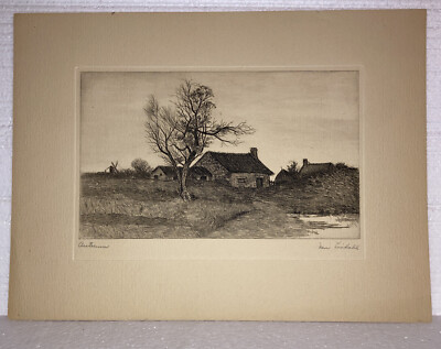Nan Lindahl American Autumn Houses Country Landscape Etching