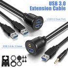Dual USB 3.0 & 3.5mm Car Boat Truck Dash Panel Flush Mount Cable AUX Extension