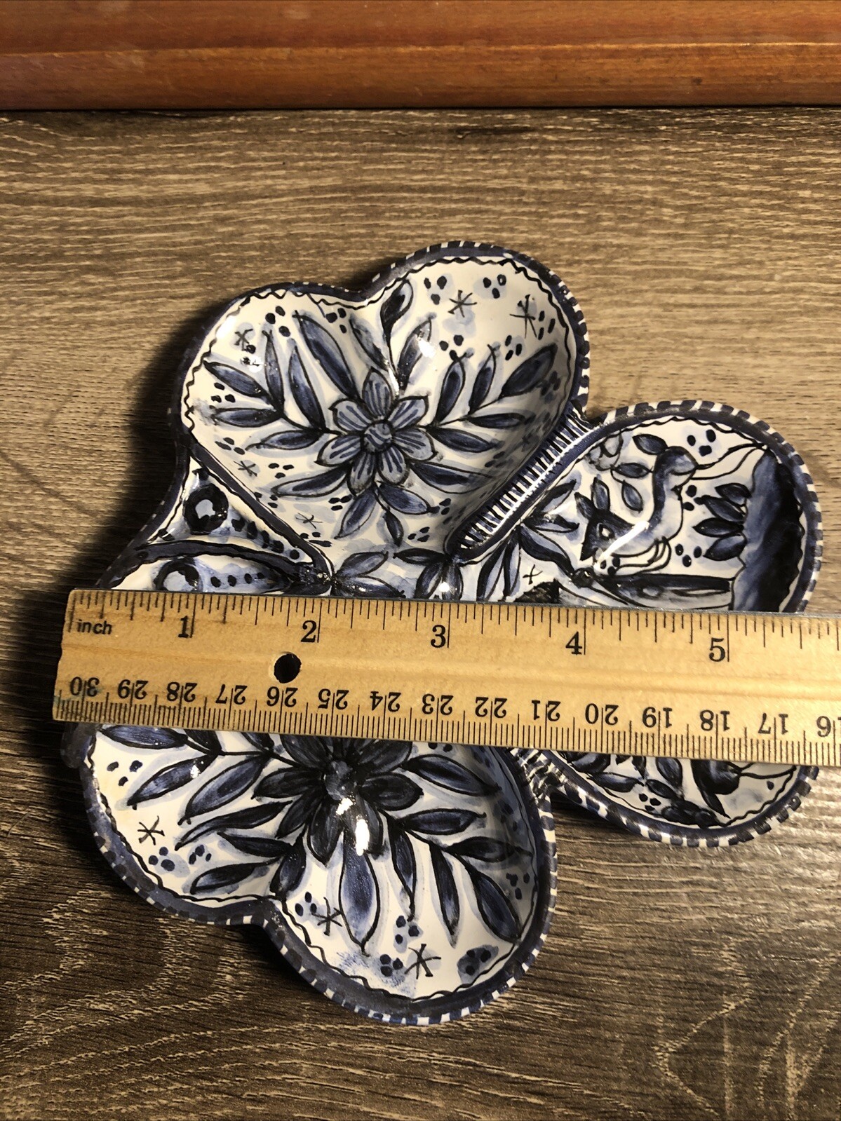 Coimbra Ceramica Portugal Clover Blue White Trinket Dish Vintage Signed Rare B9