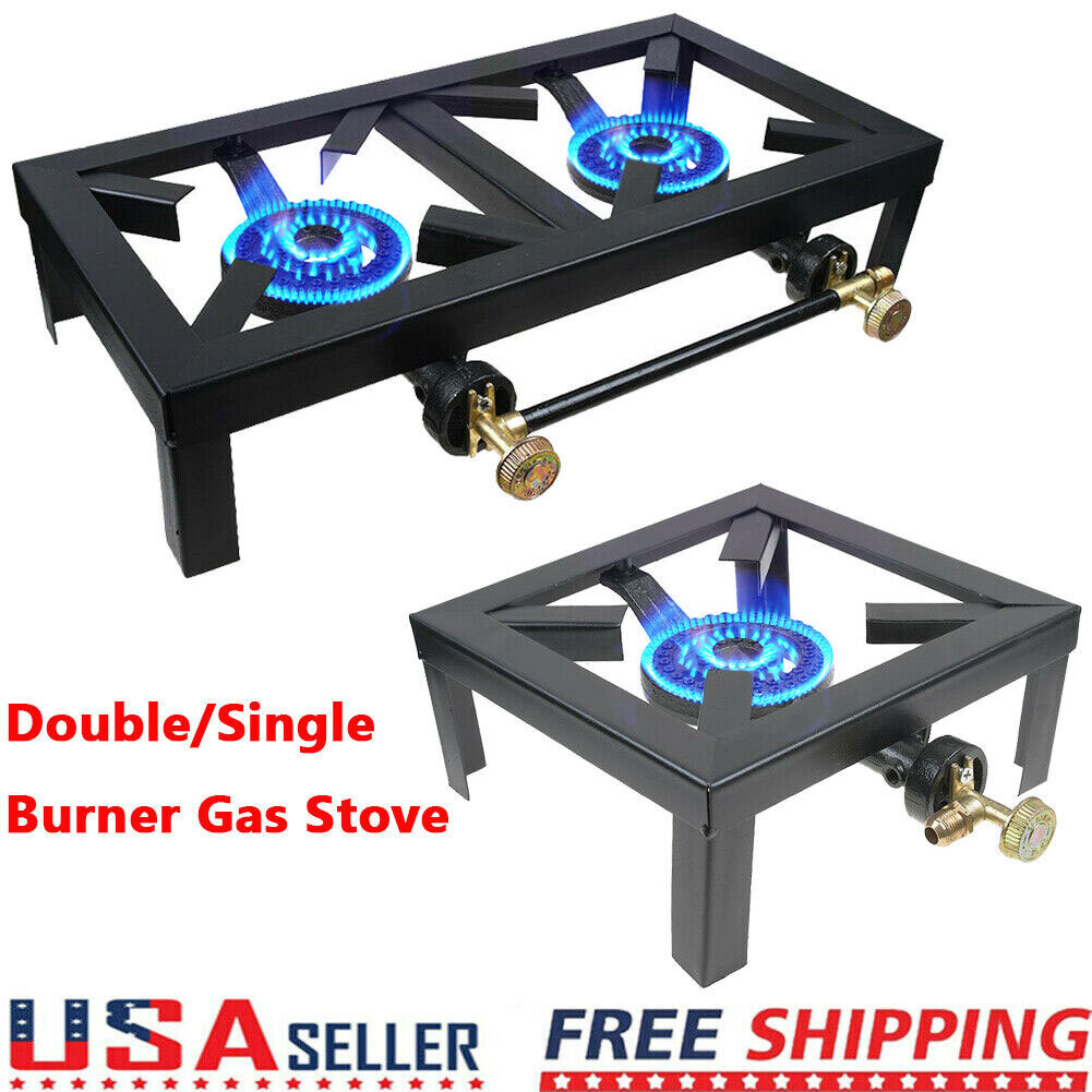 Double/Single Camping Stove Burner Cast Iron Propane Gas LPG