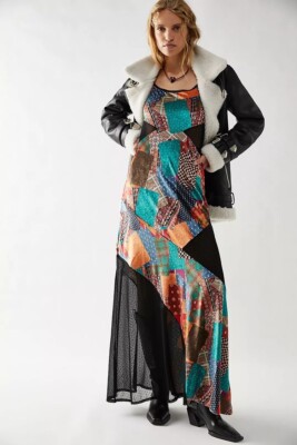 chinese dress ladies FREE PEOPLE Maxi BLUEBELL Patchwork Tiered Dress