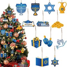 Yalikop 24 Piece Hanukkah Ornaments - Wooden Chanukah Decorations with Glitte...