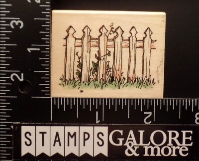 Uptown Rubber Stamps E13057 PICKET FENCE FLOWERS GRASS HOLLY POND #T33B