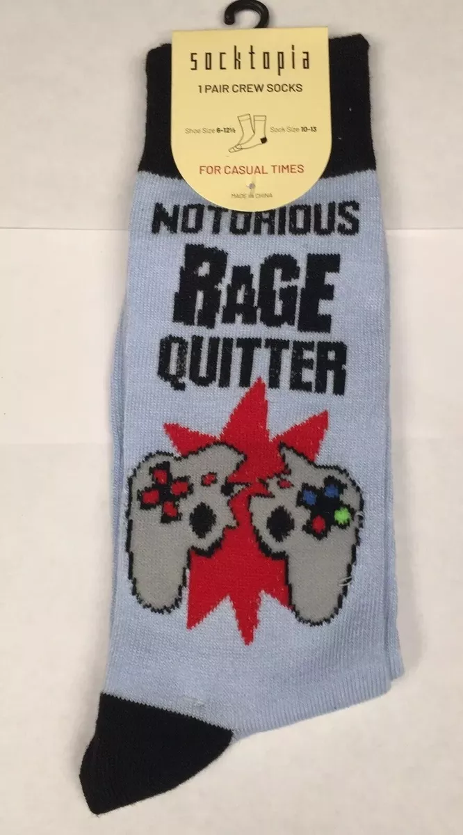 Socktopia Rage Quitter Novelty Socks Size 6-12 Men's Crew New Tags