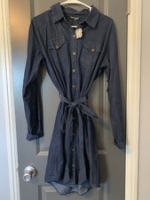 Women  s Long Sleeved Button Up Denim Dress Small