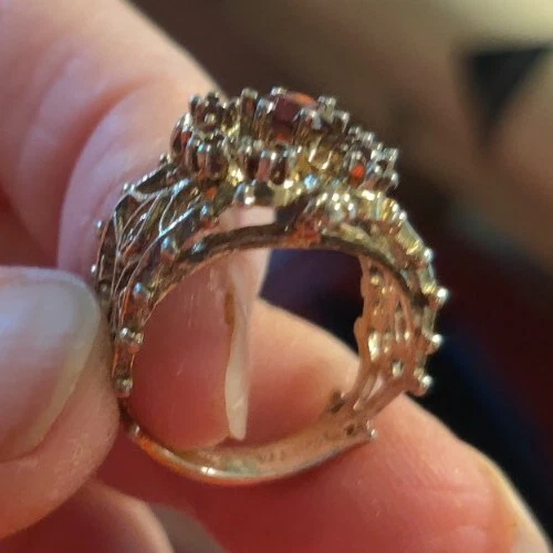 Anel de filigrana facetado granada genuína prata esterlina tamanho 7 artístico - Imagem 3 de 3