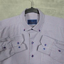 David Donahue dress Shirt Mens Medium Red Blue Button down Long Sleeve