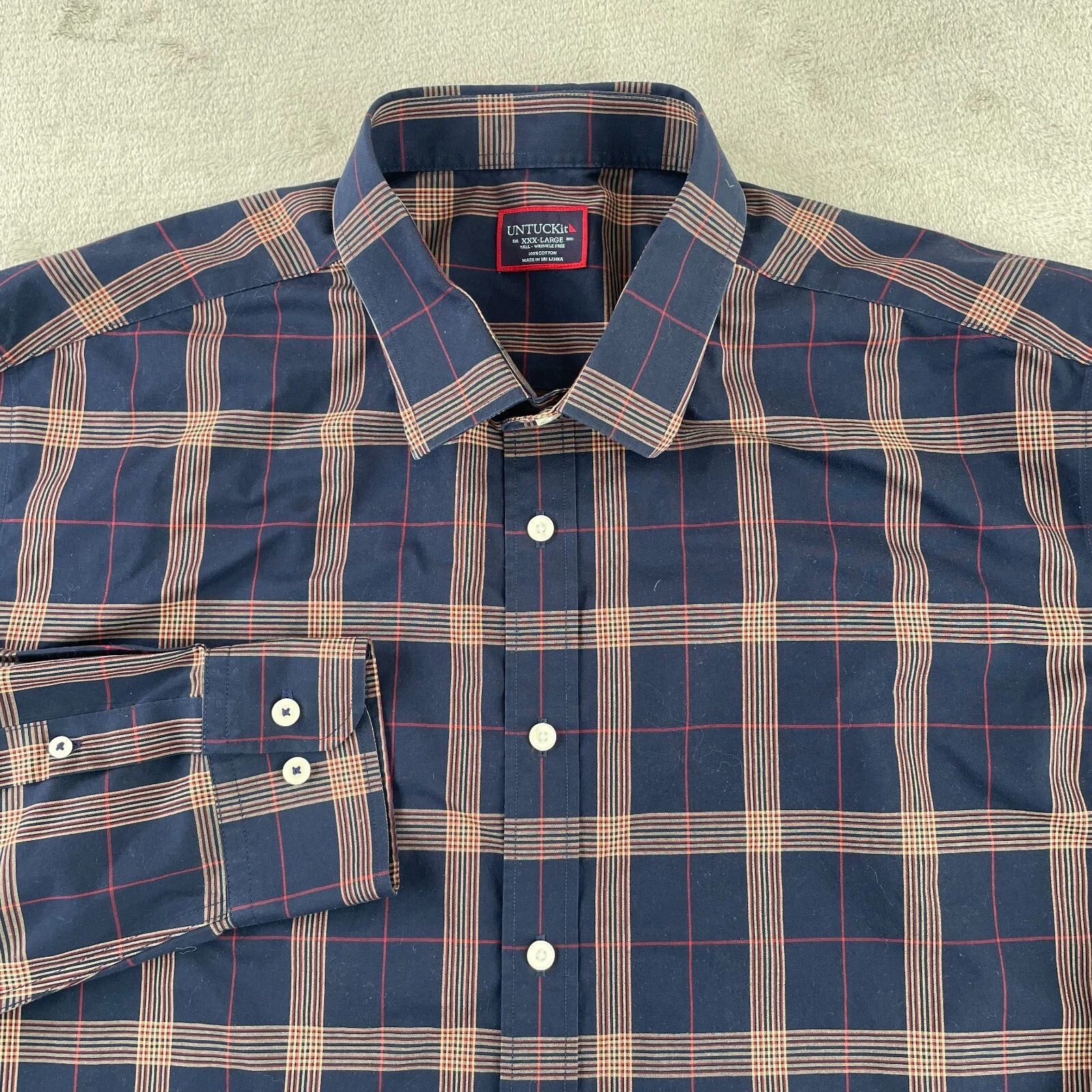 UNTUCKit Paterson Shirt Men 3XLT Tall Navy Plaid Wrinkle Free Long Sleeve Preppy