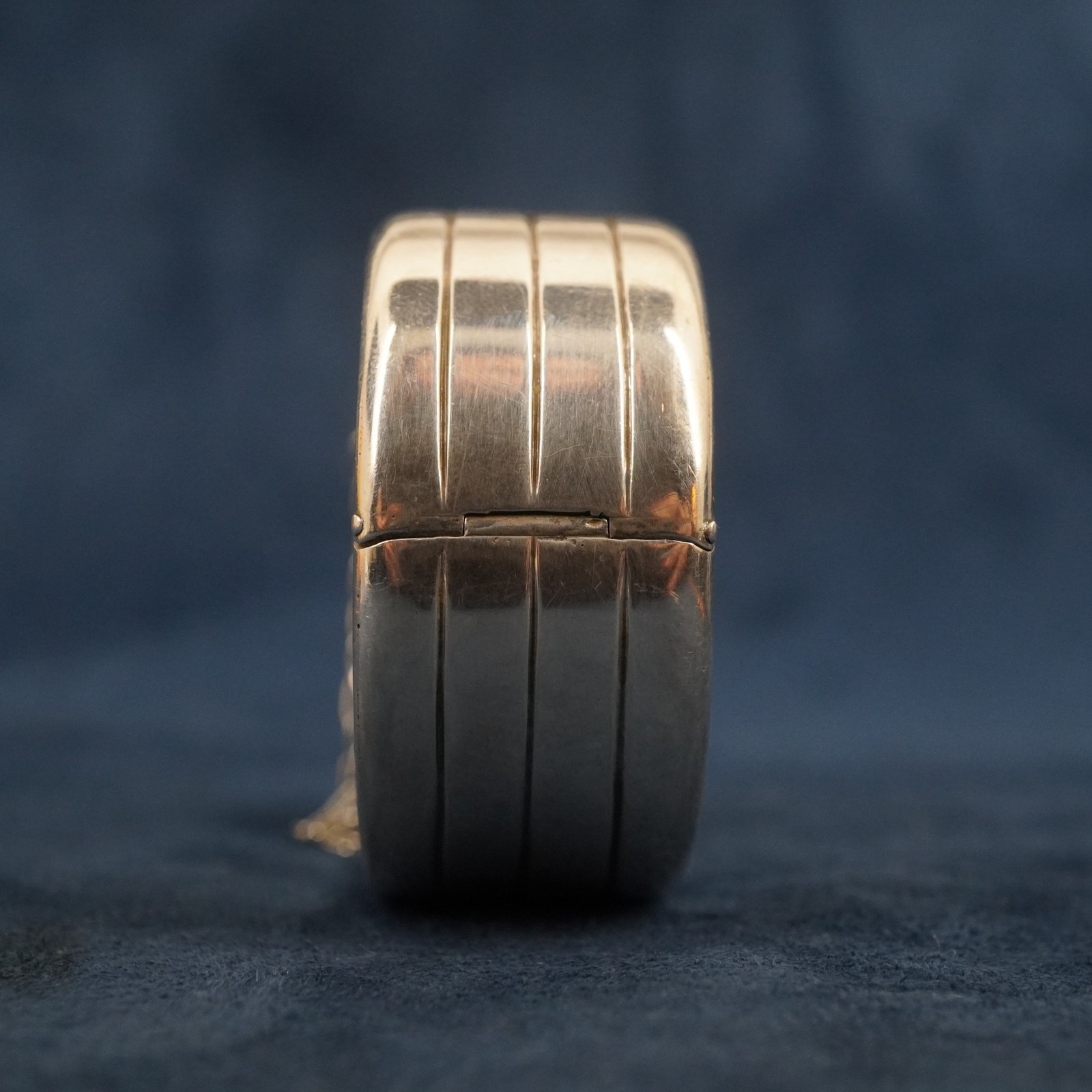 Engine Turned Silver Bangle Cuff with Safety Chai… - image 2