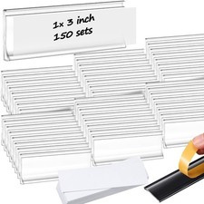 150 Pieces Label Holder Adhesive Clear Pocket 3 x 1 Inch Plastic Shelf Tag St...