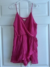 Altar'd State Hot Pink Faux Wrap V-Neck Romper Large