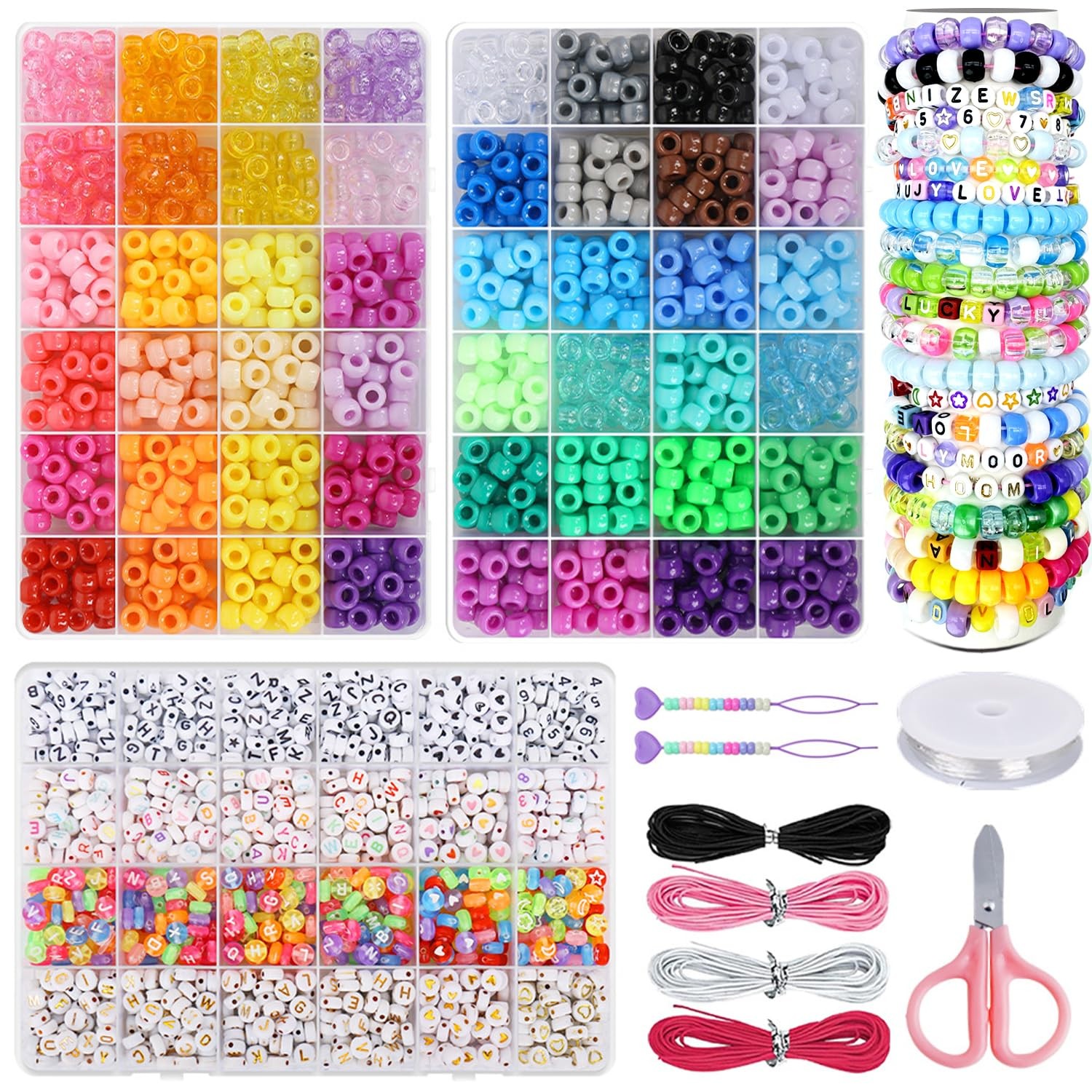 LYMOOR 2000pcs Pony Beads for Friendship Bracelets Making 30 meters, colors