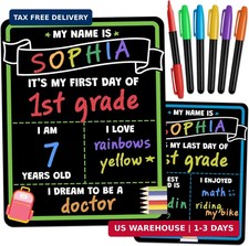 First Day of School Sign Board with Liquid Chalk Markers - 14"x11" Double-Sided