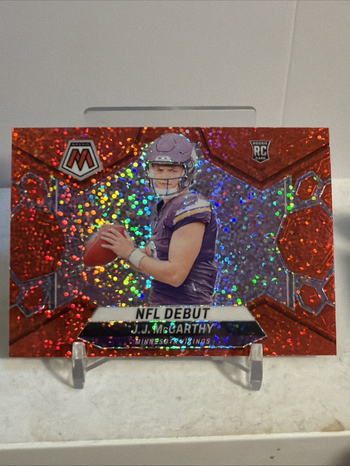 2024 Mosaic JJ McCarthy Red Sparkle NFL Debut Rookie #275 SSP Vikings