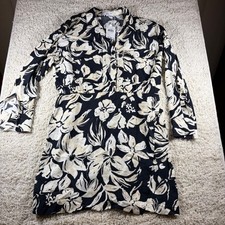 MNG Floral Print Button Front Shirt Dress Black Cream XL