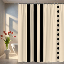 Black and Beige Striped Shower Curtain - Modern Bathroom Decor