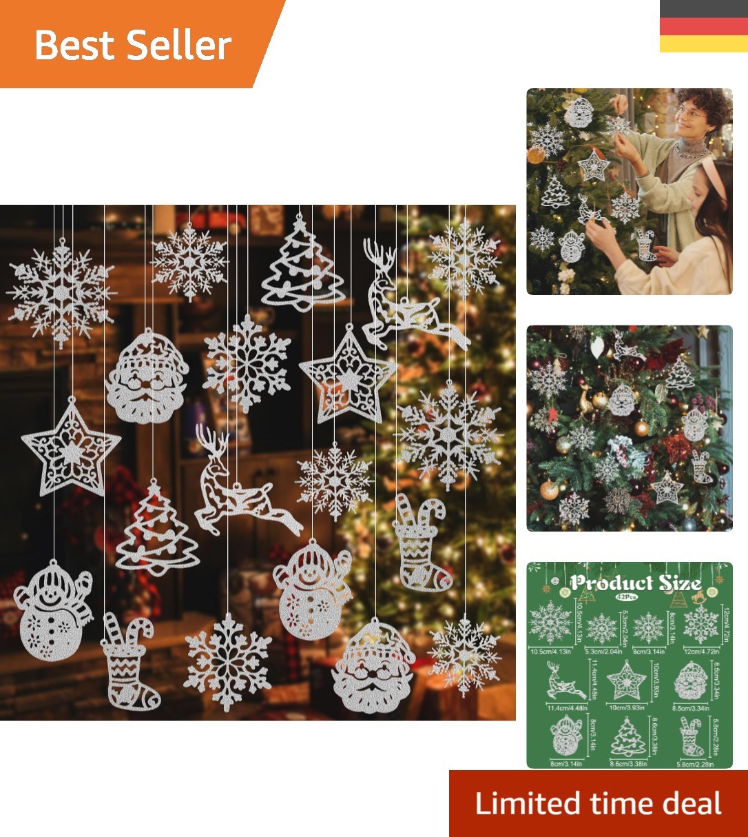 42 Schneeflocken Anhänger - Langlebiger Christbaumschmuck für Besondere Feiern