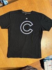 Majestic Chicago Cubs Shirt XL Black MLB Triple Peak Ring Spun Cotton Tee