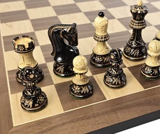 4 QN Burnt Zagreb 3 3/4" King Staunton Wood Chess Set with 19" Walnut  Board