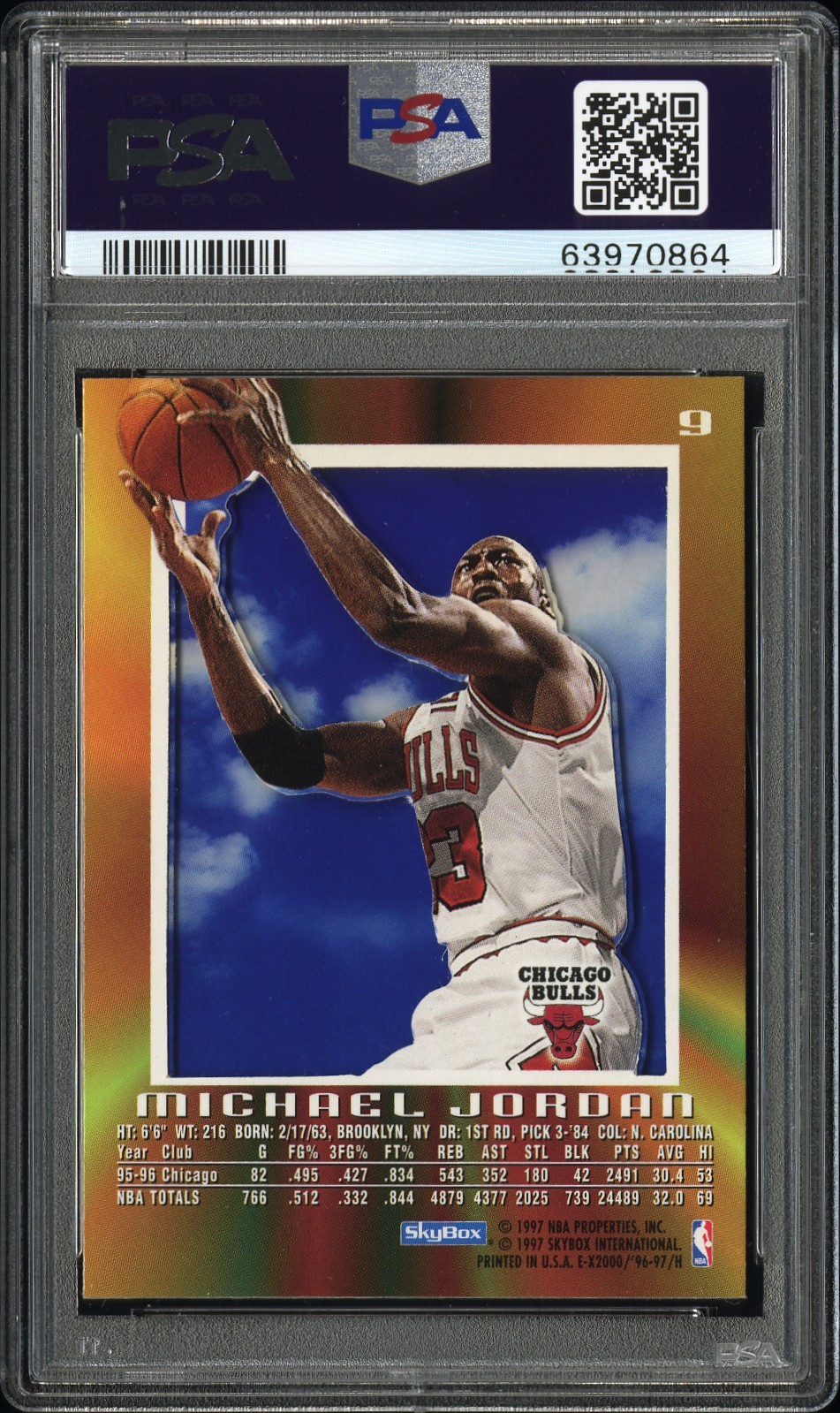 1996 SKYBOX E-X2000 #9 MICHAEL JORDAN PSA 8 view 2