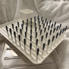 OXO Tot White Gray Bottle Drying Rack Rubber Tips Utensil Cup 13.5 x 10.5  