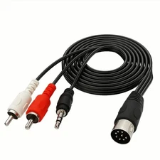DIN 8Pin Male To 2 RCA Male DC 3.5mm 90° Angle 3 Pole Adapter Stereo Audio Cable