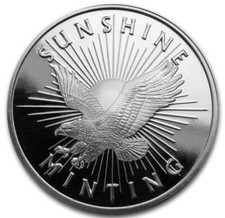 1 oz Silver Round - Sunshine Mint (Mint Mark SI).    REAL SILVER !! 81.99 per troy oz