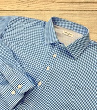 COLLARS  CO Mens Large Blue Check Long Sleeve Stretch Dress Collar Polo Shirt