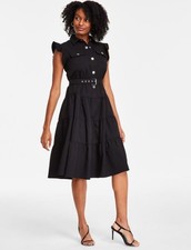 Tahari Women's Black Snap Tiered MIDI-Dress , 4