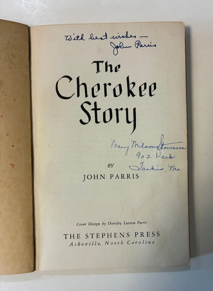 The Cherokee Story John Parris Signed 1950 Stephens Press Asheville NC First Foto 4 de 4
