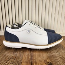 Footjoy Traditions Cap Toe Golf Shoes Womens Sz 7 M White Navy Blue Spiked 97911