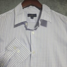 Brooks Brothers Button Up Shirt Mens Large Blue Check Stretch Long Sleeve